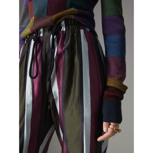 버버리 Burberry Striped Cotton Silk Satin Tailored Track Pants
