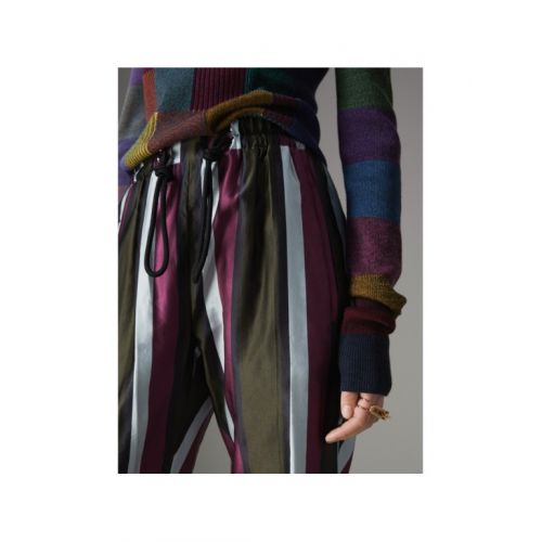 버버리 Burberry Striped Cotton Silk Satin Tailored Track Pants
