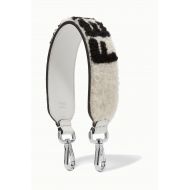 Fendi Logo-print shearling and leather bag strap