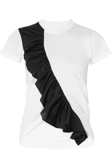 Marques' Almeida Asymmetric ruffled two-tone cotton-jersey T-shirt