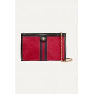 Gucci Ophidia patent-leather trimmed suede shoulder bag