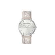 Rebecca Minkoff Major Silver Tone Stitched Leather Watch, 40MM