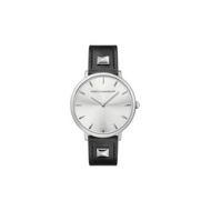 Rebecca Minkoff Major Silver Tone Pyramid Studded Leather Watch, 35MM