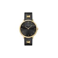 Rebecca Minkoff Major Gold Tone Pyramid Studded Leather Watch, 35MM