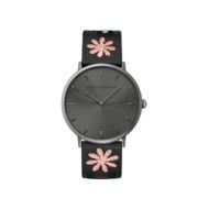 Rebecca Minkoff Major Grey Tone Stitched Black Leather Watch, 40MM