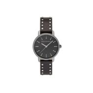 Rebecca Minkoff BFFL Grey Ion Plated Tone Black Studded Strap Watch, 36MM