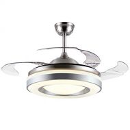 Lighting Groups 42 Modern Invisible Fan Chandelier with 4 Acrylic Clear Retractable Blade Mute 3 LED Variable Light-White Warm Natural,3 Gear Wind Speed,Timing,Indoor Low Profile C