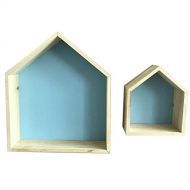 Millet16zjh millet16zjh 2Pcs/Set Small Wooden House Wall Hanging Shelf Storage Home Decor Sky Blue