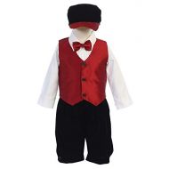 Lito Baby Boys Black Red Vest Shirt Bowtie Velvet Knickers Hat 5 Pc Set 0-24M