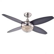 LUOLAX 52 Inch 4-Blade 2-Light Wood Satin Nickel Crystal Ceiling Fan for Warehouse