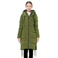 Orolay Womens Thickened Contrast Color Drawstring Down Jacket Hooded Coat