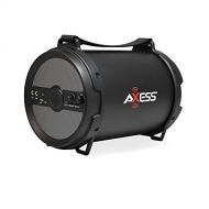 Axess AXESS SPBT1040 Portable Bluetooth 2.1 Hi-Fi Cylinder Loud Speaker with Built-In 6 Sub and FM Radio, SD Card, USB, AUX, 6.5mm Inputs in Gray (2x Wired Mics Included)