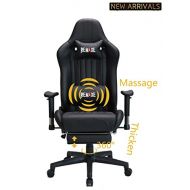 Remaxe Large Size Computer Gaming Chair Ergomonic Racing Chair with Retractable Footrest,Execultive PU Leather Headrest Lumbar Massager Cushion Ergonomic Swivel PC Chair for Home (Black)