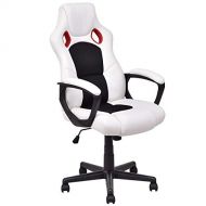 LHONE Racing Gaming Style Chair High Back Executive Height Adjustable Gaming Desk Office Swivel Chair with Padded Armrests White&Black