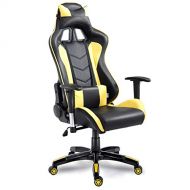 Casart Executive Racing Reclining Gaming Chair High Back Swivel PU Leather Office Chair (Yellow)