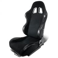 Auto Dynasty Full Reclinable Black Cloth Carbon Look PVC Leather Type-R Racing Seat+Adjustable Slider (Left)