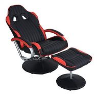 HOMY CASA Leisure Recliner and Ottoman Chair Set, Racing Car Seat Wrapped PU Leather Base Chair for Office Living Room, Black+Red
