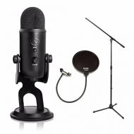 Blue Microphones Yeti 16-bit USB Microphone -Blackout Edition with Stand and Pop Filter