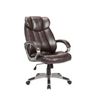 AC Pacific Modern Gas Lifted PU Leather Upholstered Adjustable Swivel Office Chair with Thick Padded Seat and Caster Wheels, Brown
