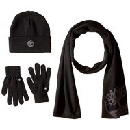 Timberland Mens Double Layer Scarf, Cuffed Beanie & Magic Glove Gift Set, Black, One Size