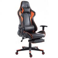 Giantex Gaming Chair Racing Chair High Back Reclining Lumbar Support, Headrest and Footrest Office Swivel Computer Task Desk Gaming Chair (Orange)