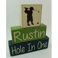 Blocks Upon A Shelf Golf-Hole In One-Personalized Name Boys Sports Room Decor Nursery Room-Birthday-Baby Shower Primitive Country Wood Stacking Sign Blocks Home Decor