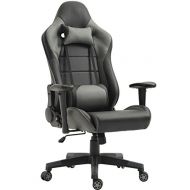 TIGO Gaming Chair Ergonomic Racing Chair PU Leather High-Back PC Computer Chair Adjustable Height Professional E-Sports Chair with Headrest and Lumbar Pillows (Black/Grey)