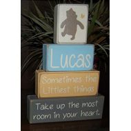 Blocks Upon A Shelf Persoanlized Winnie The Pooh Classic-Sometimes The Littlest Things Take Up The Most Room In Your Heart - Primitive Country Wood Stacking Sign Blocks Nursery Room Baby Shower Gift H
