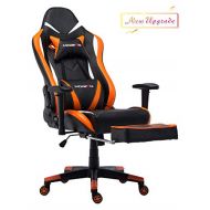 Morfan Gaming Chair Large Size Ergonomic Executive Office Home Racing Chair with Lumbar Massager Support &Adjustable Headrest Pillow & Retractable Footrest (Black/Orange) …