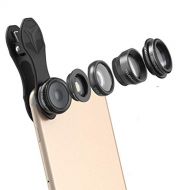 GIORAL 5 in 1 Smartphone Camera Lens Kit Wide-Angel Lens+Macro Lens+Fisheye Lens+Telephoto Lens+CLR Lens for Most Smartphone and Tablet