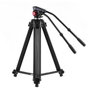 Andoer Professional Aluminum Alloy Video Camera Tripod with Dual Handled Fluid Hydraulic Head for Camera Camcorder (67inch)