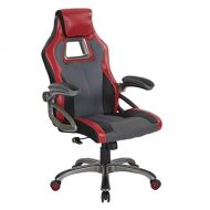 OSP Designs RCS28737-EC2RD Mesh and Bonded Leather Adjustable Race Chair, Charcoal Grey and Red