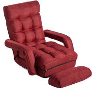 Merax Folding Lazy Floor Chair Sofa Lounger Bed with Armrests and a Pillow, Red