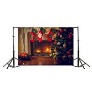 Yeele 10x8ft Merry Christmas Photography Backdrops Santa Claus Stocking Tree Mantel Fireplace Background Picture Xmas Party Banner Decoration Family Portrait Photo Booth Shooting S