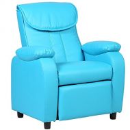 GentleShower Padded PU Leather Kids Recliner with Overstuff Armrest/Headrest, Contemporary Children Reclining Sofa Upholstered Chair for Living Room Bedroom (Blue)