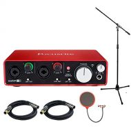 Focusrite Scarlett 2i2 USB Audio Interface (2nd Generation) Bundle includes Monoprice Tripod Stand with Boom, 2 XLR 10ft Cables and Pop Filter