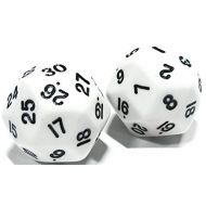 MySimple Products Custom & Unique {Huge XL Big Large 33mm} 2 Ct Pack Set of 30 Sided [D30] Triacontagon Shape Playing & Gambling Game Dice Made of Plastic w/ Classic Simple Design [White & Black] by