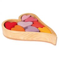 Grimms Wooden Heart Blocks Building & Stacking Play Set, Rainbow Hearts