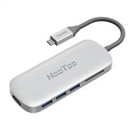 HooToo USB C Hub, 6-in-1 USB C Adapter with 100W Type C PD Charging Port, 4K HDMI Output, Card Reader, 3 USB 3.0 Ports for MacBook Pro and Windows Type C Laptop - Silver