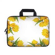 IPrint Yellow Flower Laptop Carrying Bag Sleeve,Neoprene Sleeve Case/Abstract Frame Yellow Tulip and Blue Forget Me Knot Blooms Bouquets Decorative/for Apple Macbook Air Samsung Google Ac