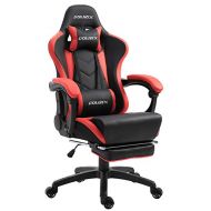 DOWINX Dowinx Gaming Chair Ergonomic Office Recliner for Computer with Massage Lumbar Support, Racing Style Armchair PU Leather E-Sports Gamer Chairs with Retractable Footrest (Black&Red)