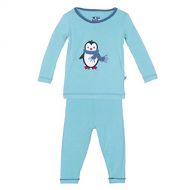 Kickee Pants KicKee Pants Little Boys Holiday Long Sleeve Applique Pajama Set, Glacier Penguin, 6-12 Months