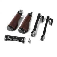 Wooden Camera Rosette Handle Kit, Includes Rosette Bracket, 2x Rosette Handle, 2x Rosette Arm, Brown Leather
