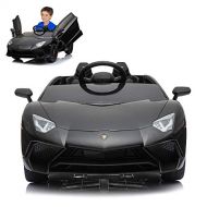 Best 12V Electric Ride On Car with 2.4G Remote Control, 2019 Latest Model Aventador SV Roadster LP750-4 with Openable Doors, MP3, USB -Blue