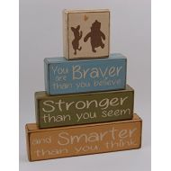Blocks Upon A Shelf Winnie The Pooh Classic-You Are Braver Than YOu Believe-Stronger Than You Seem-Smarter Than You think - Primitive Country Wood Stacking Sign Blocks-Nursery Room-Baby Shower Gift-Bo