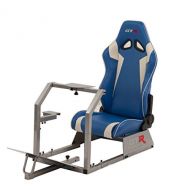 GTR Simulator GTR Racing Simulator GTA-S-S105LBLWHT- GTA Model Silver Frame with Blue/White Real Racing Seat, Driving Simulator Cockpit Gaming Chair with Gear Shifter Mount