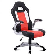 LHONE High Back Ergonomic Gaming Chair Pu Leather Executive Racing Style Bucket Seat Adjustable Swivel Chair with Armrest (Orange)