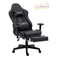 Morfan Ergonomic Large Size High Back PU Leather Computer Office Gaming Chair with Lumbar Massager Support & Adjustable Headrest Pillow & Retractable Footrest(Black)