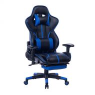 Blue Whale Gaming Chair PC Computer Gaming Chair Racing Chair Ergonomic Office Chair High-Back PU Leather Computer Desk Chair with Retractable Footrest Detachable Lumbar Cushion an