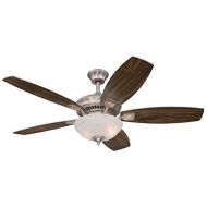Westinghouse 7200500 Tulsa Two-Light 52-Inch Reversible Five-Blade Indoor Ceiling Fan, Brushed Nickel with White Alabaster